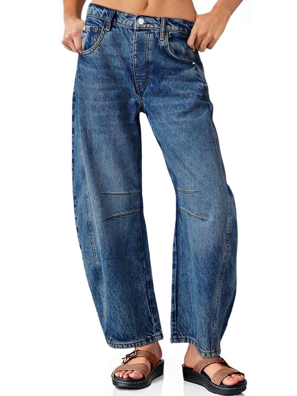 Relaxed Boyfriend Barrel Leg Jeans in Medium Blue
